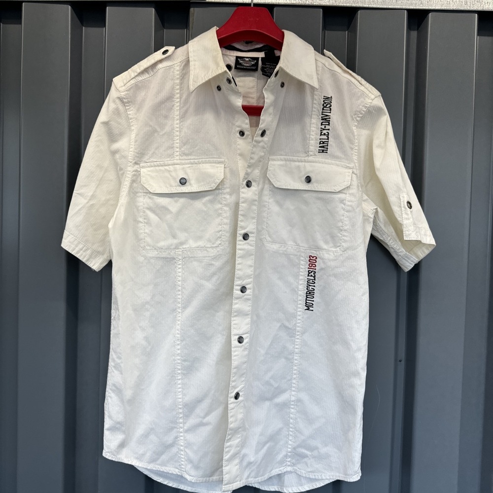 Harley Davidson Casual Snap-button Shirt, Off-white, Embroidered Logo, Men's M